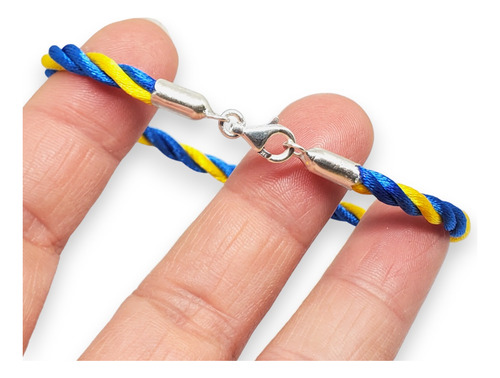 Pulsera Plata Hilo Seda Futbol Boca Juniors Deporte