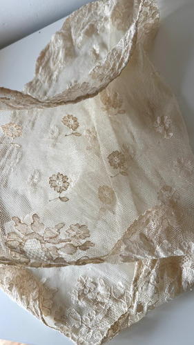Antigua Mantilla Mantón Velo Cabeza Vintage Novia Iglesia Crema