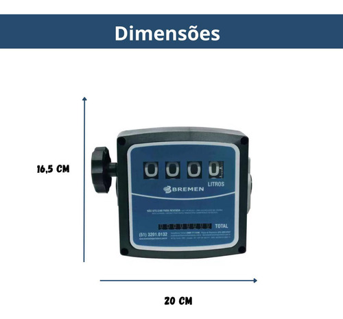 Medidor Bremen Mecânico, 4 Dígitos, 20-120 L/min, Sem Filtro