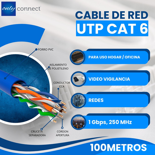 Cable Utp 100mts Xcase Cat 6 De 8 Hilos 0.57mm Uso Interior