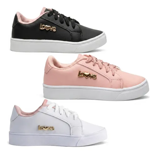 Kit 3 Tenis Moda Infantil Detalhe Dourado Estiloso Menina (4 opçoes de ki, 25 ao 32)