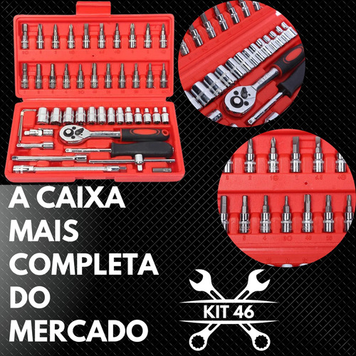 Kit Chaves Jogo Catraca Reversível Soquetes 46 Peças Maleta