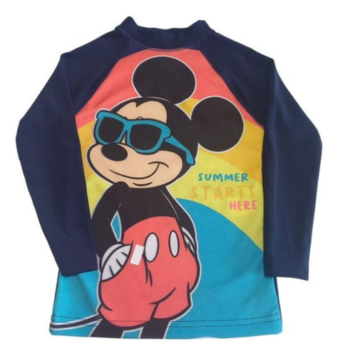 Remera Manga Larga Con Filtro Uv De Mickey Mouse Azul Oscuro