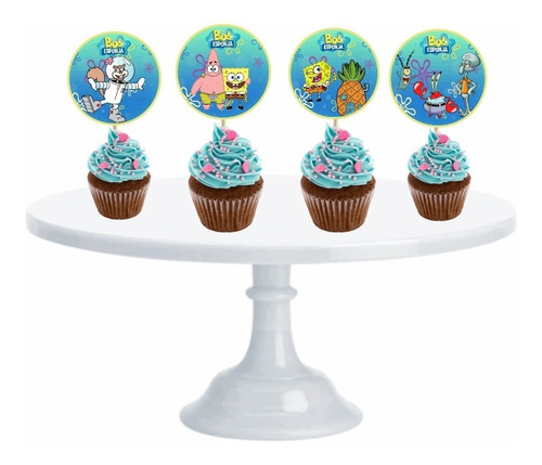  Cupcake Toppers Bob Esponja Para Muffins X10