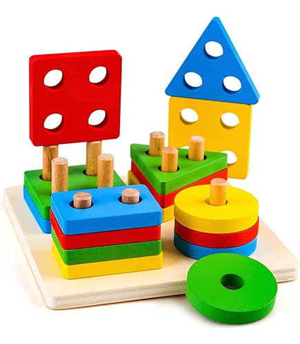 Juego De Encastre Madera Didáctico Para Bebes Y Nños 16 Pcs