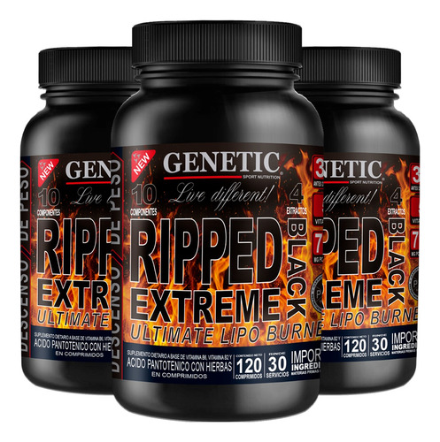 N° 1 Combo 3 Meses Rápido Quemagrasas Ripped Extreme Genetic
