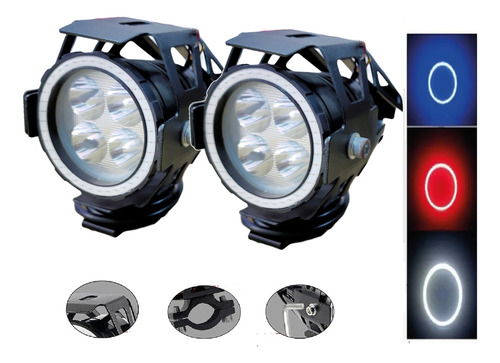 Par Exploradora Moto Led 8000lm Ojo De Angel  + Switch  4led