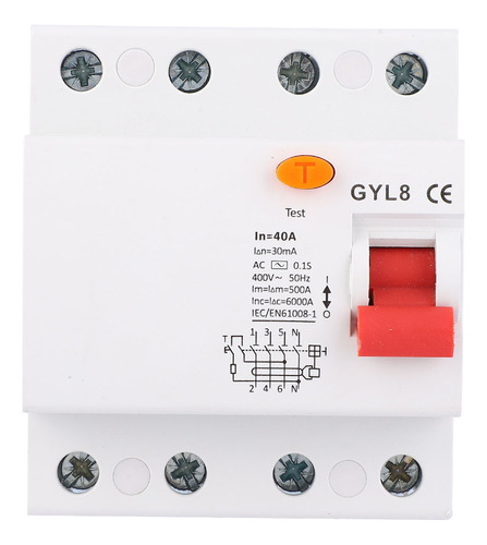 Interruptor De Corriente Residual Gyl8 4p 400vac Rccb
