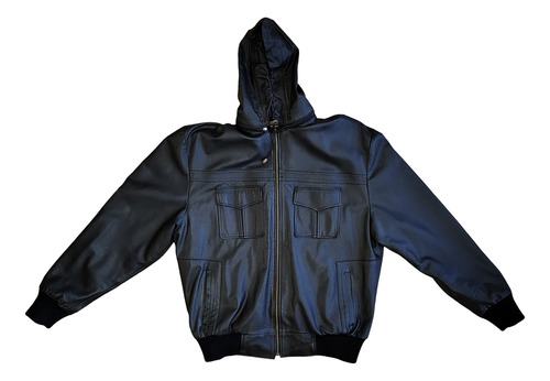 Campera De Cuero Con Capucha Desmontable, Impecable. (Usado)