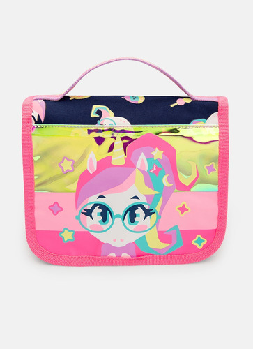 Necessaire G Feminina Holográfico Unicórnio Kawaii - Puket Cor Azul-marinho Desenho Do Tecido Uni Kawaii