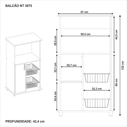 Armário Balcão Para Cozinha Com Fruteira NT 3075 Notavel 1 Porta Branco