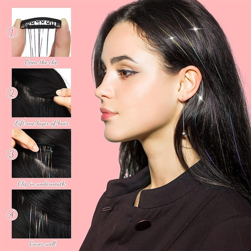W Set De Oropel Con Clip: Extensiones Con Purpurina Para