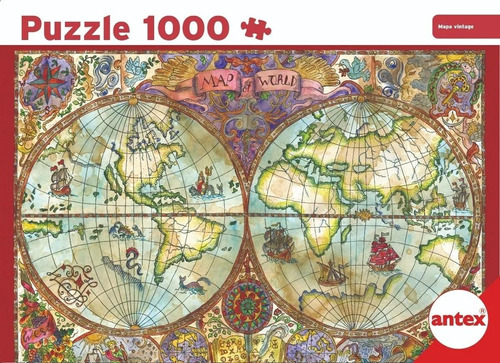 Imagen 1 de 3 de Puzzle 1000 Pzas Rompecabezas Mapa Mundi Vintage Antex 3065
