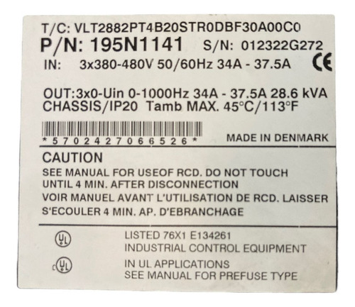 Inversor Danfoss Vlt 2800 - Vlt2882 Pt4b20strodbf30a00c0 34a (Usado)