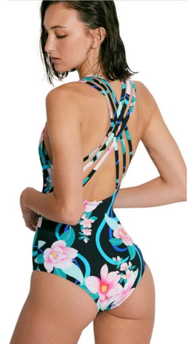 Traje De Baño Flores Control Abdomen Faja Xs/xxl Seca Rapido