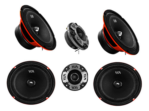 Set De 4 Bocinas Medio Rango + 2 Tweeter Grenade Waraudio