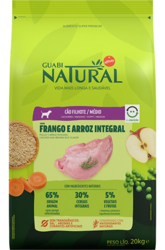 Guabi Natural Filhote Médio Frango E Arroz Integral 20kg