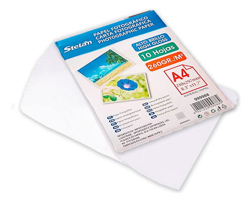 Papel Fotografico Acabado Brillante Glossy A4 260gr 30 Hojas Color Blanco