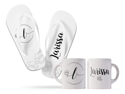 Kit Personalizado Flor Presente Chinelo E Caneca Com Nome