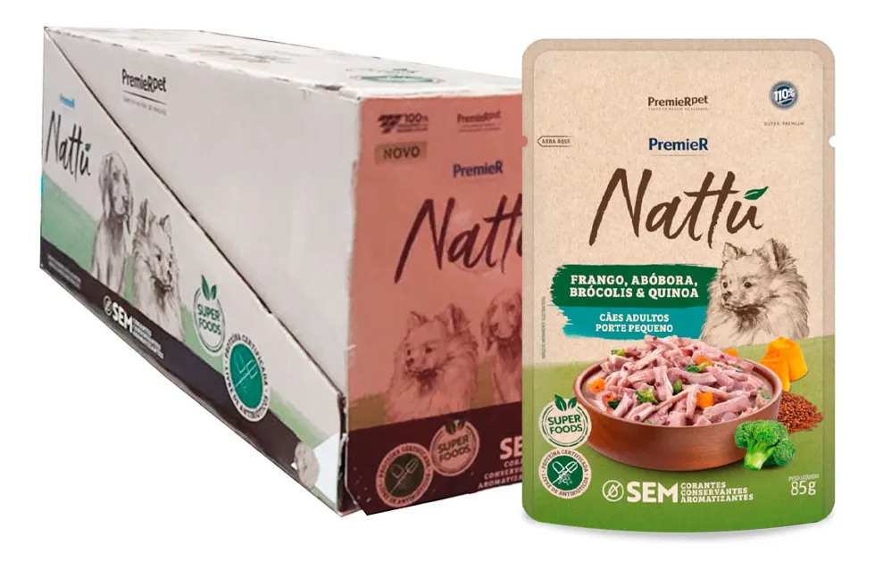 Kit com 20 Sachês de Ração Úmida Premier Nattu Sabor Frango para Cães Adultos de Raças Pequenas