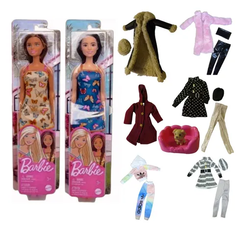 2 Mu ecas Barbies B sicas Originales Con Abrigos Y Mascota