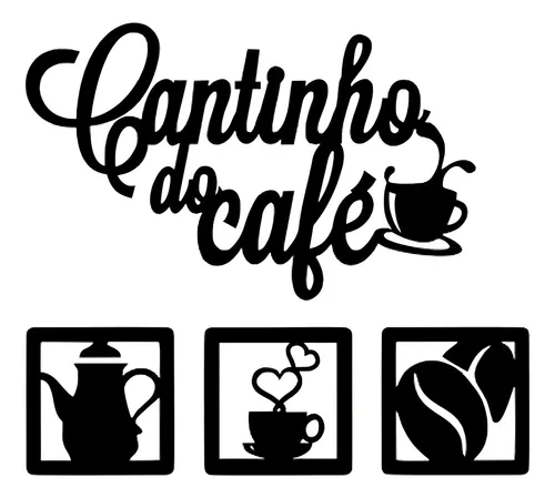 comprar Kit Placas Cantinho do Café em Mdf Pra Decoração Mdf Cor Preto