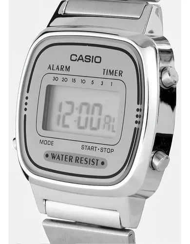 Casio Reloj digital para mujer con pulsera de acero inoxidable LA670W,  Gris/gris, Reloj de cuarzo, digital