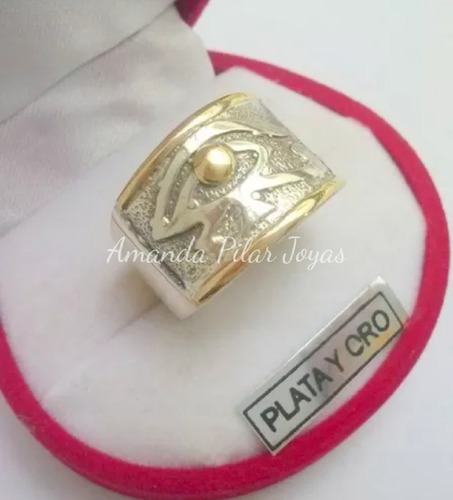 Hermoso E Importante Anillo Plata Y Oro Ojo De Horus