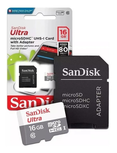 Imagem 1 de 3 de Cartão Memória Sandisk Ultra 16gb 80mb/s Classe 10 Microsd
