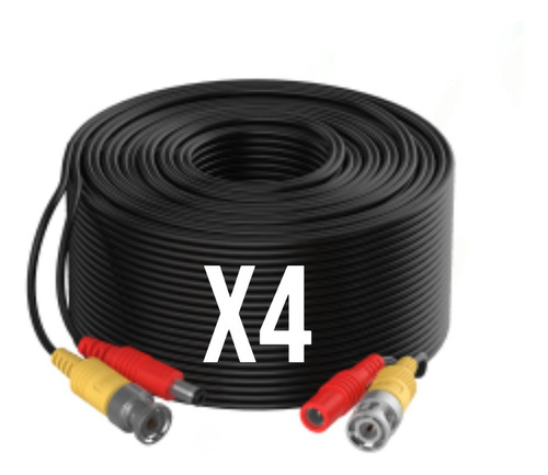 Pack De 4 Rollo Coaxial 20mts Con Conectores Bnc Y Corriente