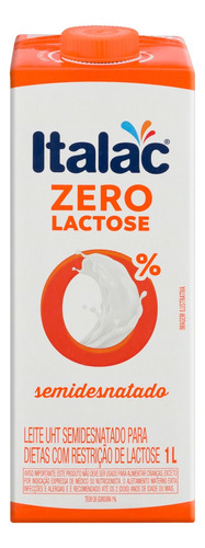 Leite UHT Semidesnatado Zero Lactose Italac Caixa com Tampa 1l