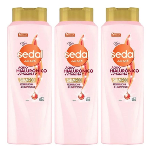 3 Shampoo Sedal Ácido Hialurónico Y Vitamina C 620 Ml