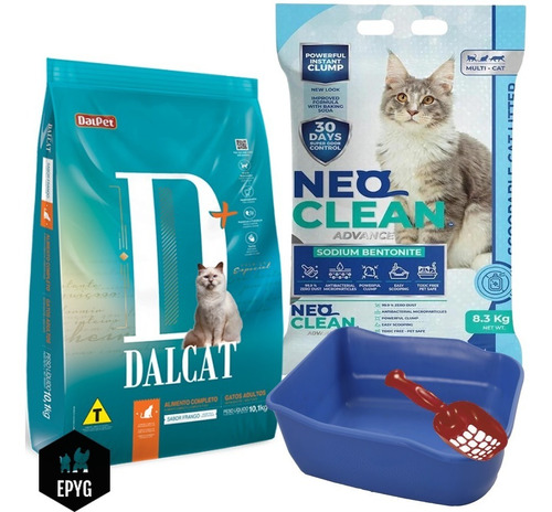 Dalcat Gatos Adultos 10kg + Neo Clean 8,3kg + Bandeja + Pala