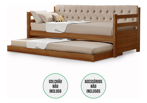 Sofá Cama Solteiro Resistente Verona Encosto Capitonê Veludo Bege+cama Auxiliar Cor Estrutura Castanho \ veludo bege