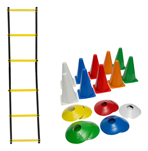 Kit Funcional Agilidade 10 Chapéus  10 Cones e Escada Para Treino Completo MegaGym Equipamentos Fitness