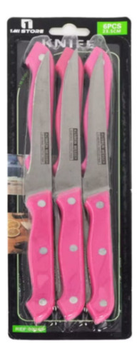 Set 6 Cuchillos De Acero Mango Acrílico Fucsia