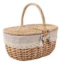 Comprar Para  Cesta De Mimbre Para Picnic, Cesta De Pequeño Gris