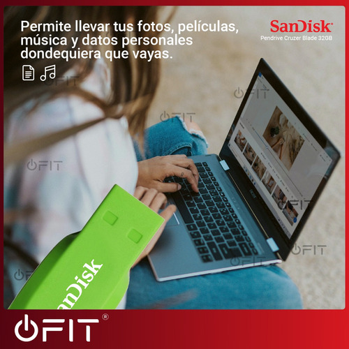 Imagen 4 de 10 de Pendrive Sandisk Cruzer Blade 32gb Usb 2.0 Verde