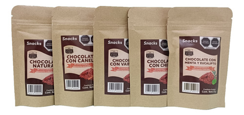 Snacks De Chocolate Pack De 5 Sabores, Cacao 100% Puro