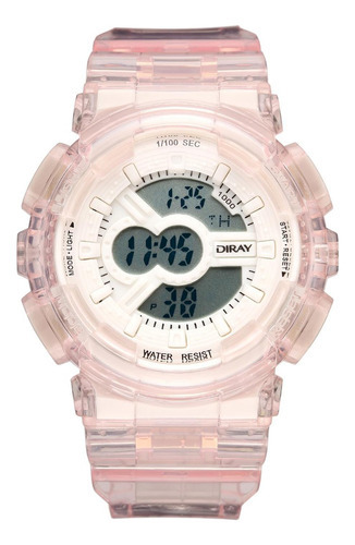 Reloj De Pulsera Diray Para Mujer Deportivo Dr216lct3 Color de la correa Rosa Color del bisel Rosa Color del fondo Gris