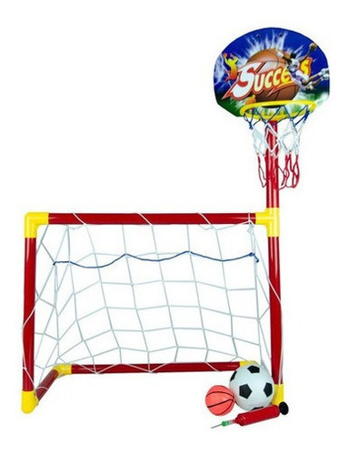 Kit Futebol E Basquete Infantil C/ Gol E Cesta Bolas + Bomba