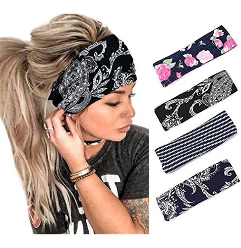 Bohend Boho Diadema Flor Ancha 4pcs Boho Bandeau Headwear Vi