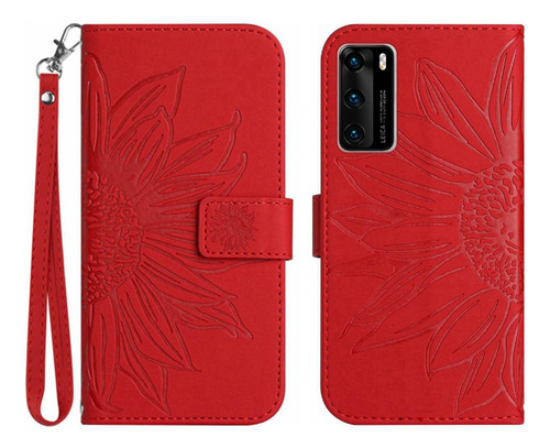 Caso Para Huawei P40 Lujo Pu Cuero Relieve Girasol