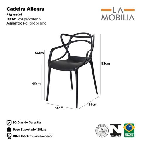 Kit 8 Cadeiras Allegra Empilhável Ergonômica La Mobilia