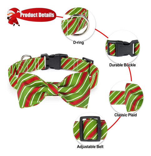 Malier 2 Pack Christmas Dog Collar With Bowtie, Coloque De Y Red + Repela Verde.