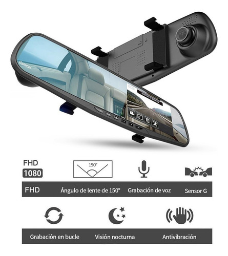 Cámara De Respaldo Fhd 1080p Mirror Dash Cam Espejo Retrovisor Inteligente Dvr Para Automóviles Y Camiones Sensor Gravedad Grabación Automática En Bucle Pantalla Retroiluminada Detección De Movimiento