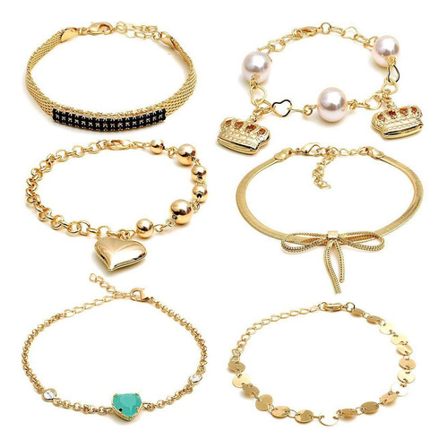 Pulseira Feminina Folheada A Ouro 18k Kit Com 10un Comprimento 18 Cm