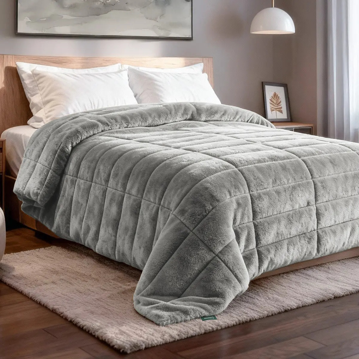 Cobertor Afelpado Dreamlab, Colcha Suave Polar con Microfibras, Cálida y Transpirable para Invierno, Hipoalergénico, Tamaño Individual, Gris Claro