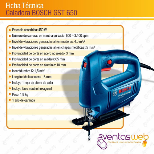 Imagen 8 de 10 de Sierra Caladora Bosch 450w Vel Variable + 10 Hojas Sierra