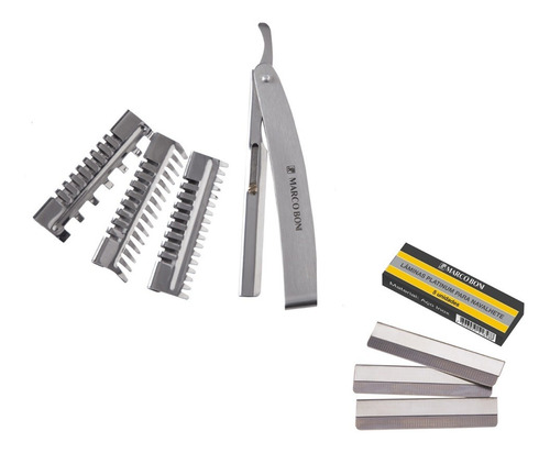 Kit Navalhete Com 3 Pentes Aço Inox + 5 Laminas Marco Boni